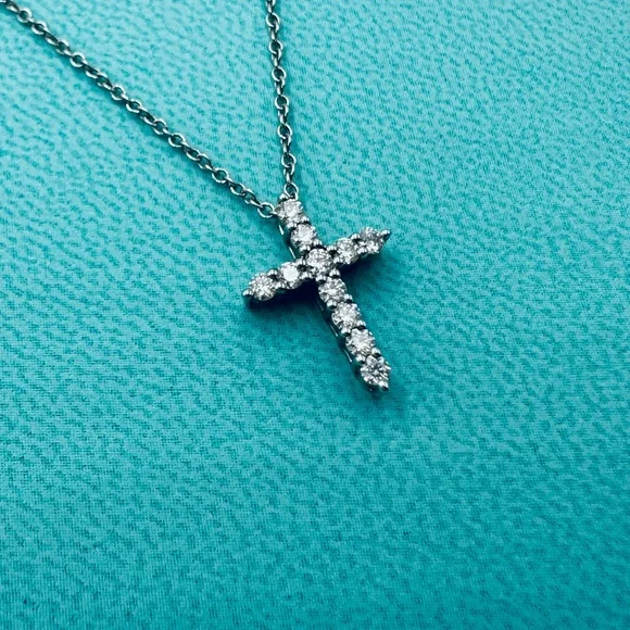 Tiffany & Co. .21 TCW Diamond Cross Necklace in Platinum with Packaging - Picture 5 of 13